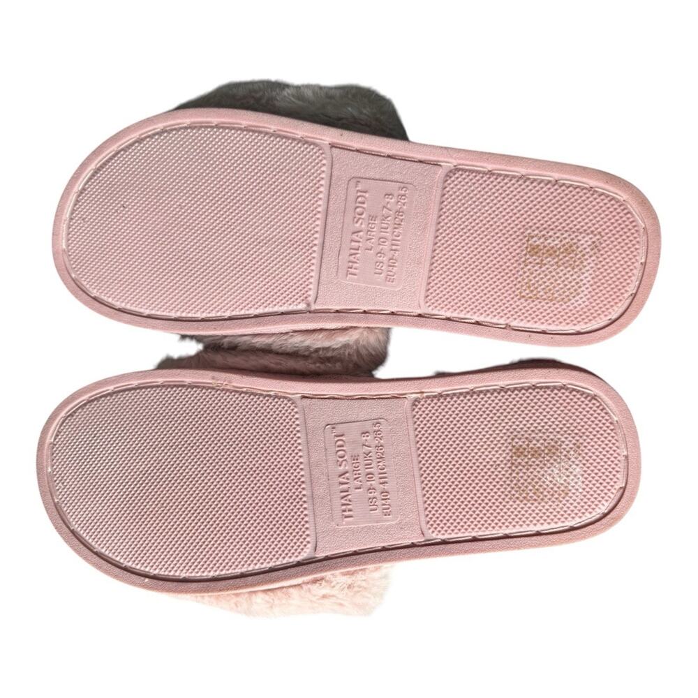 Thalia Sodi Pink Faux Fur Slide Slippers Bow Rhinestone Cozy Coquette Size 9-10 - Picture 8 of 9